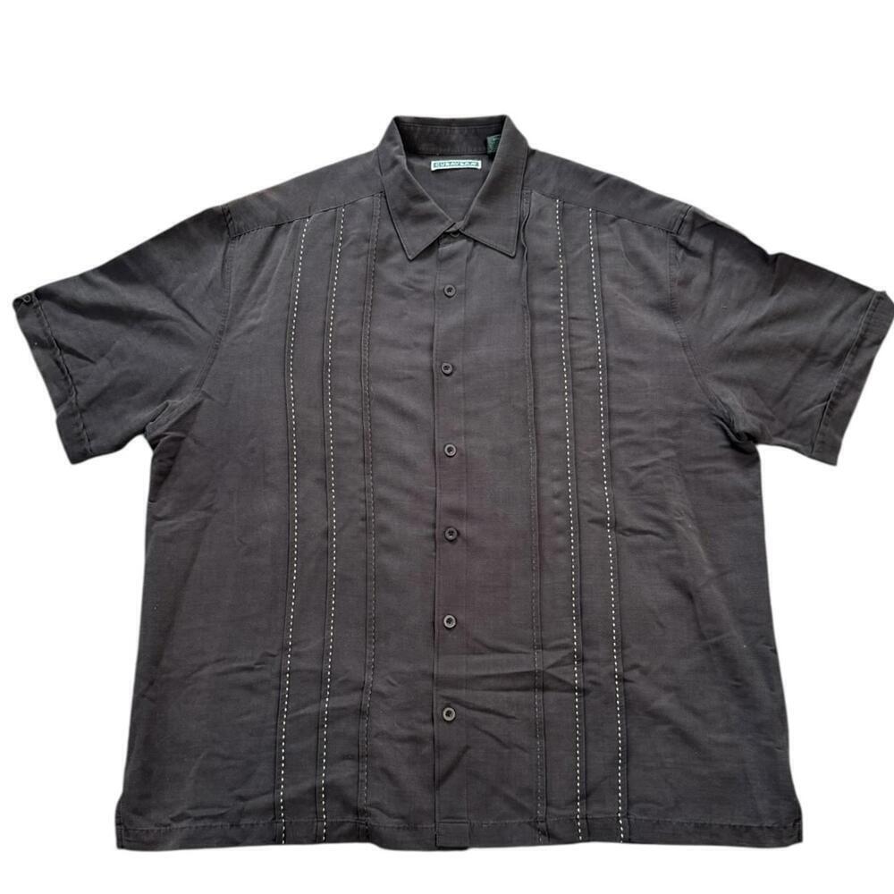 Cubavera black embroidered short sleeve button front relaxed fit XXL